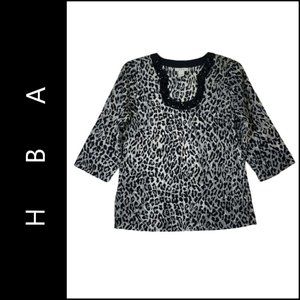 HBA Women's Animal Print Blouse 3/4 Sleeve Size Small